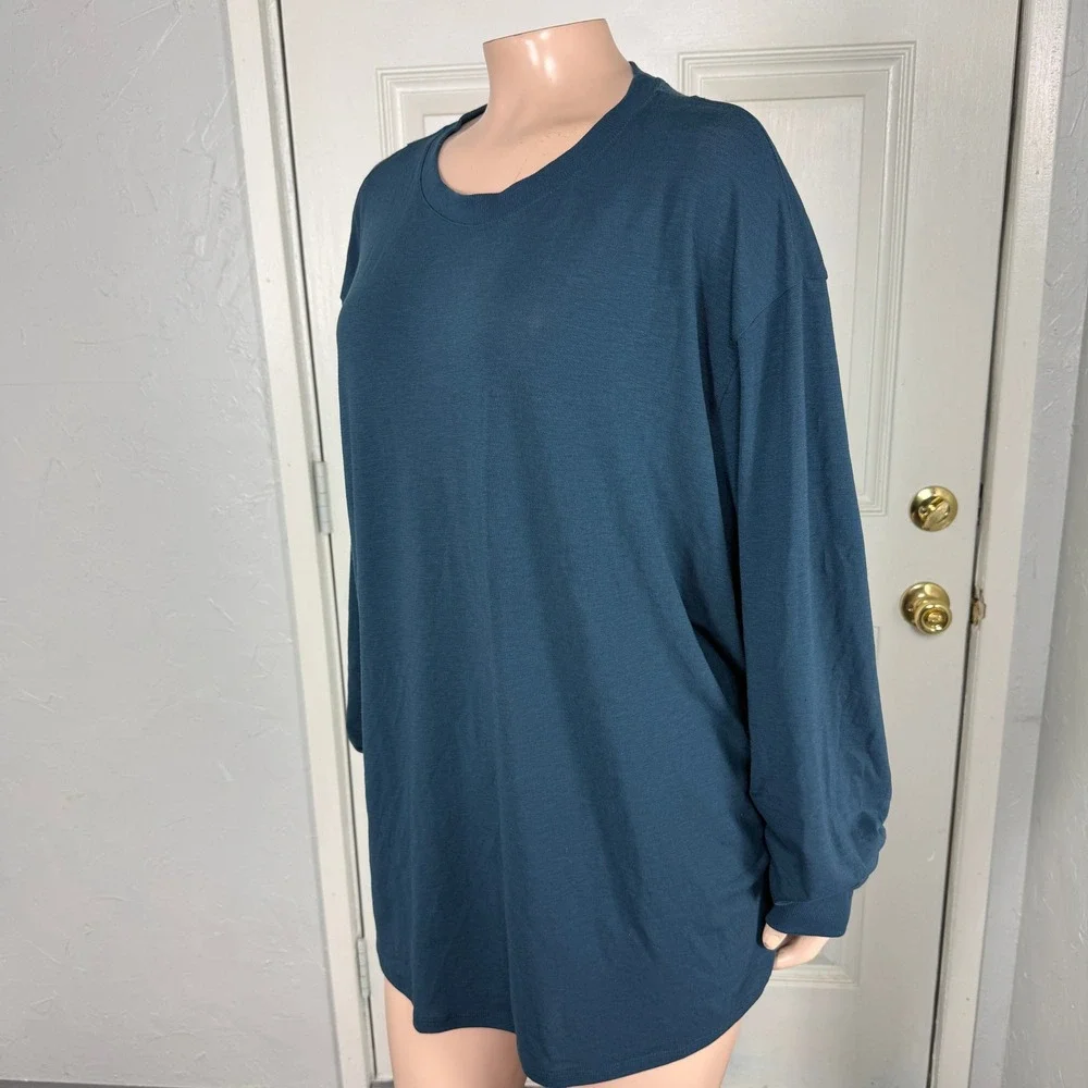 Nike One Women's Shirt XL Teal Long Sleeve Crew neck Relaxed FN2817 Knit W3-14